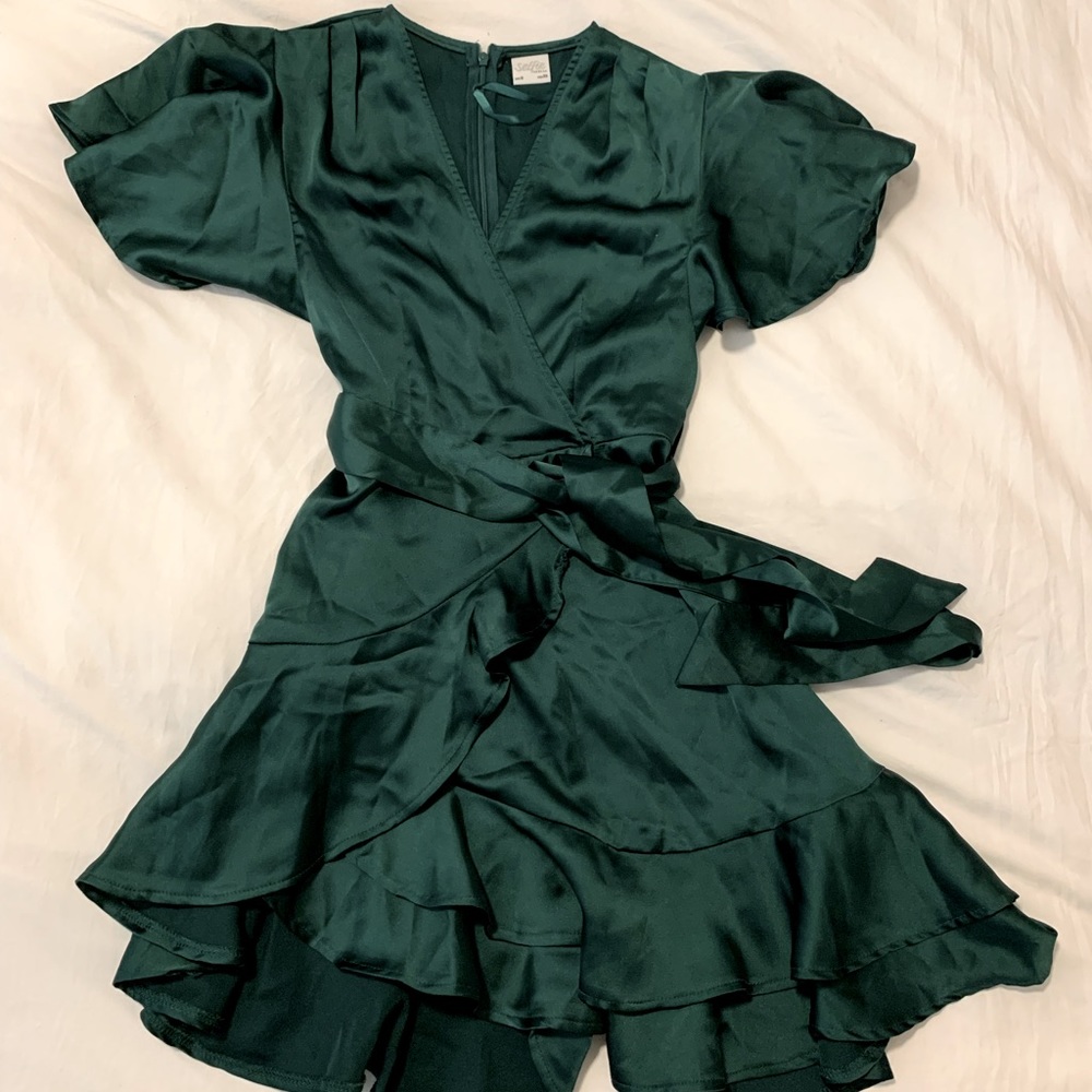 Selfie Leslie CAMI ANGEL SLEEVE FAUX WRAP DRESS JADE